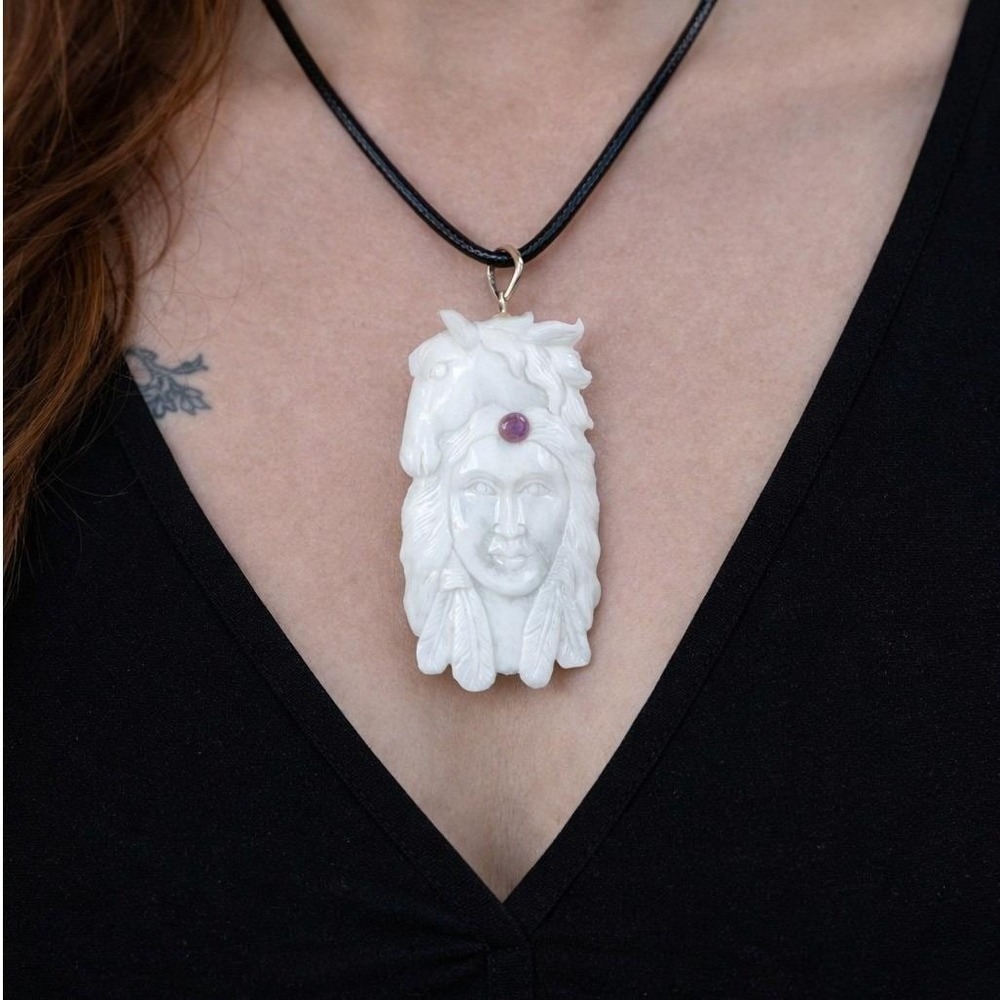 Vintage Carved Figural Horse Pendant Necklace Statement